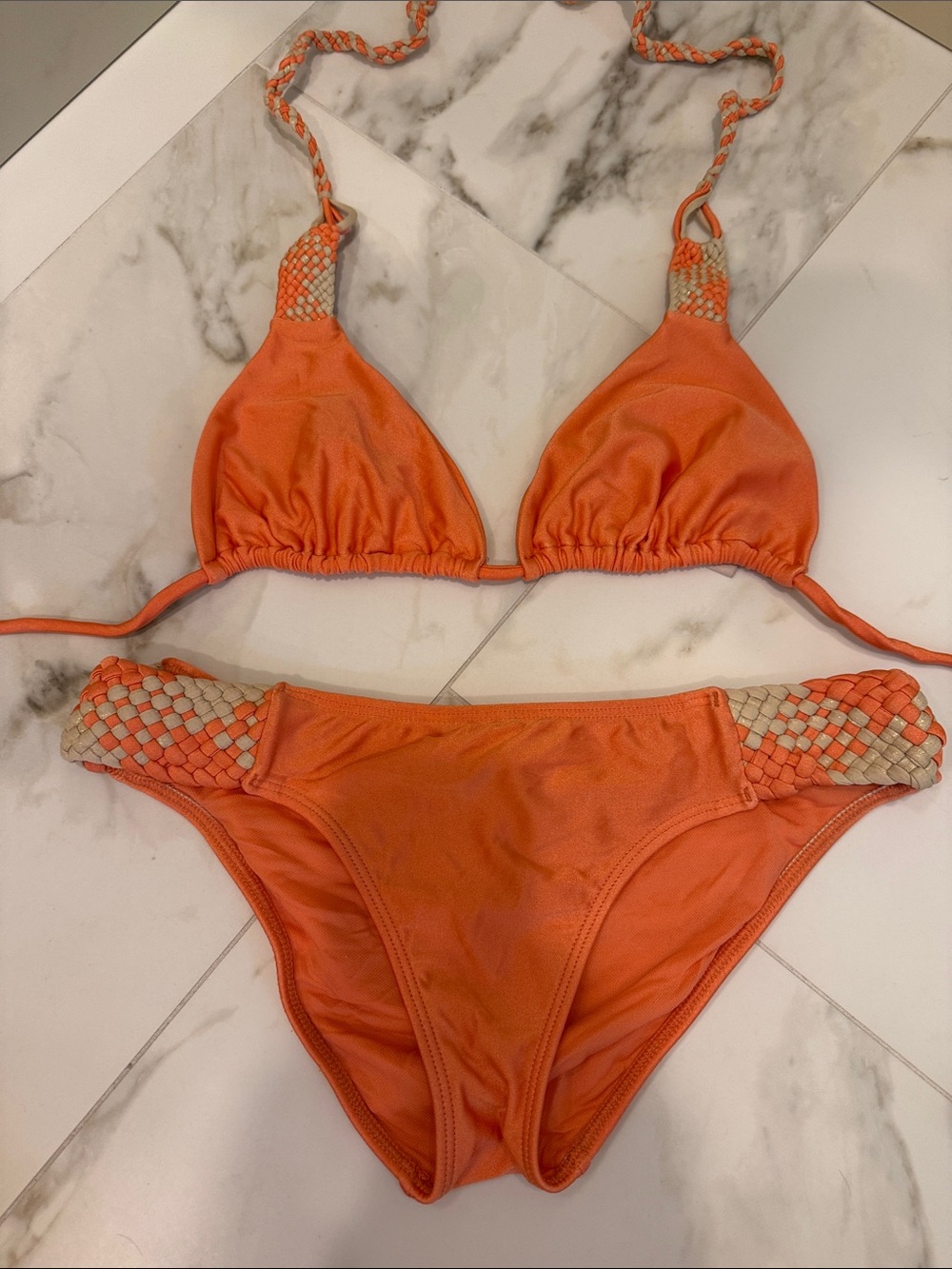 Luli Fama Orange Braided Triangle Bikini Set